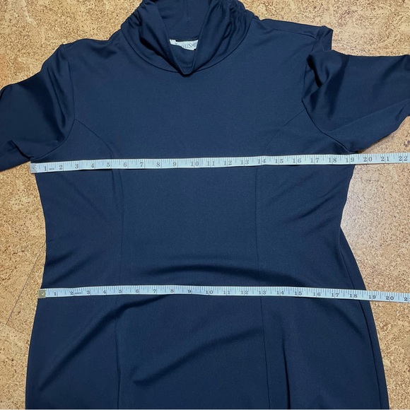 Travelsmith Black Ruched Mock Neck Long Sleeve Dress Sz L Petite - Picture 11 of 13